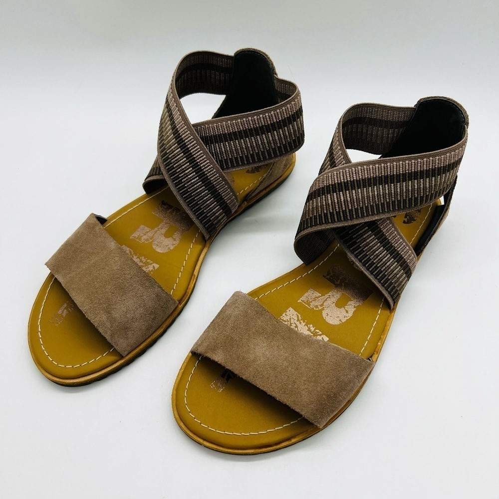 SOREL WOMEN’S CUTE SLIP ON SANDALS BROWN & TAN COLORS SIZE 7.5